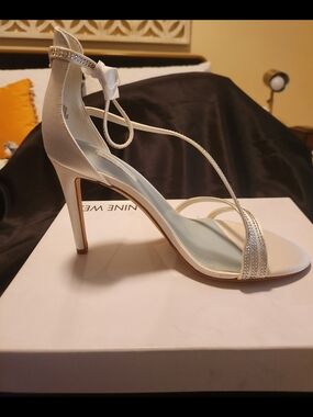 Nine West Ivory Satin Crystal-Strap High Heel Sandals
